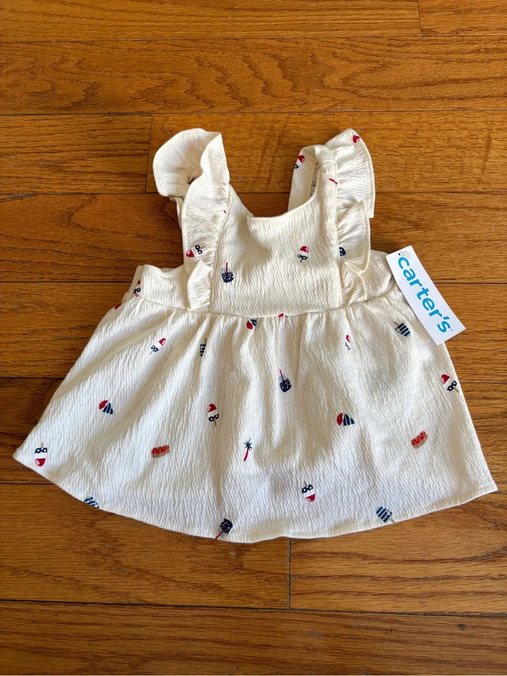 NWT Carter's Baby Girl 6 Months Cream Ruffle Tank & Bloomers Set with Red & Navy
